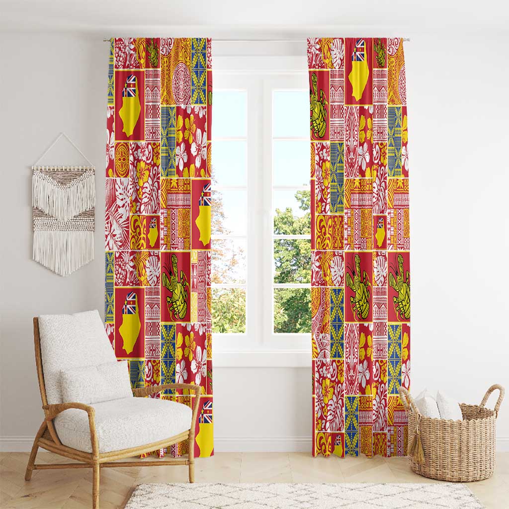 Niue Monuina e Kilisimasi Window Curtain Pacific Patchwork Xmas Vibes - Polynesian Pride