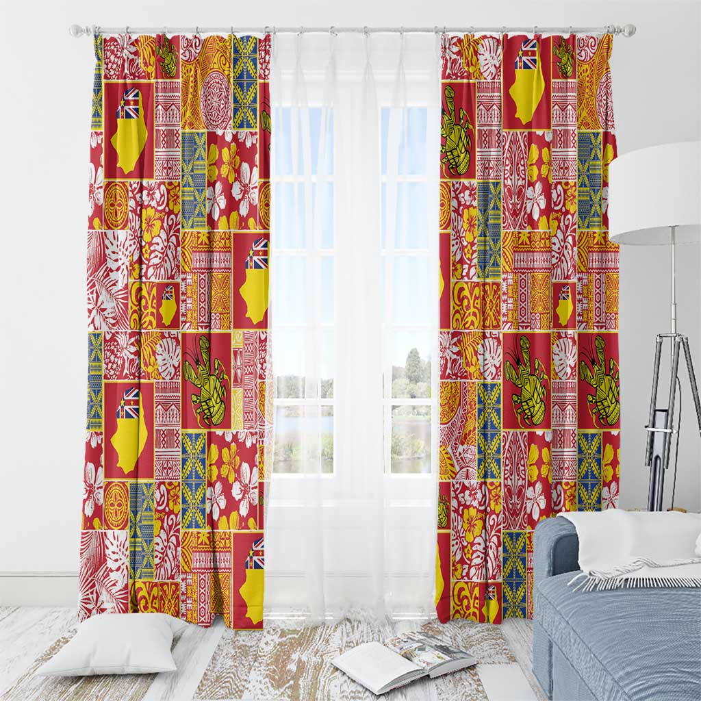 Niue Monuina e Kilisimasi Window Curtain Pacific Patchwork Xmas Vibes - Polynesian Pride