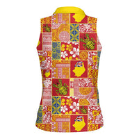 Niue Monuina e Kilisimasi Women Sleeveless Polo Shirt Pacific Patchwork Xmas Vibes - Polynesian Pride