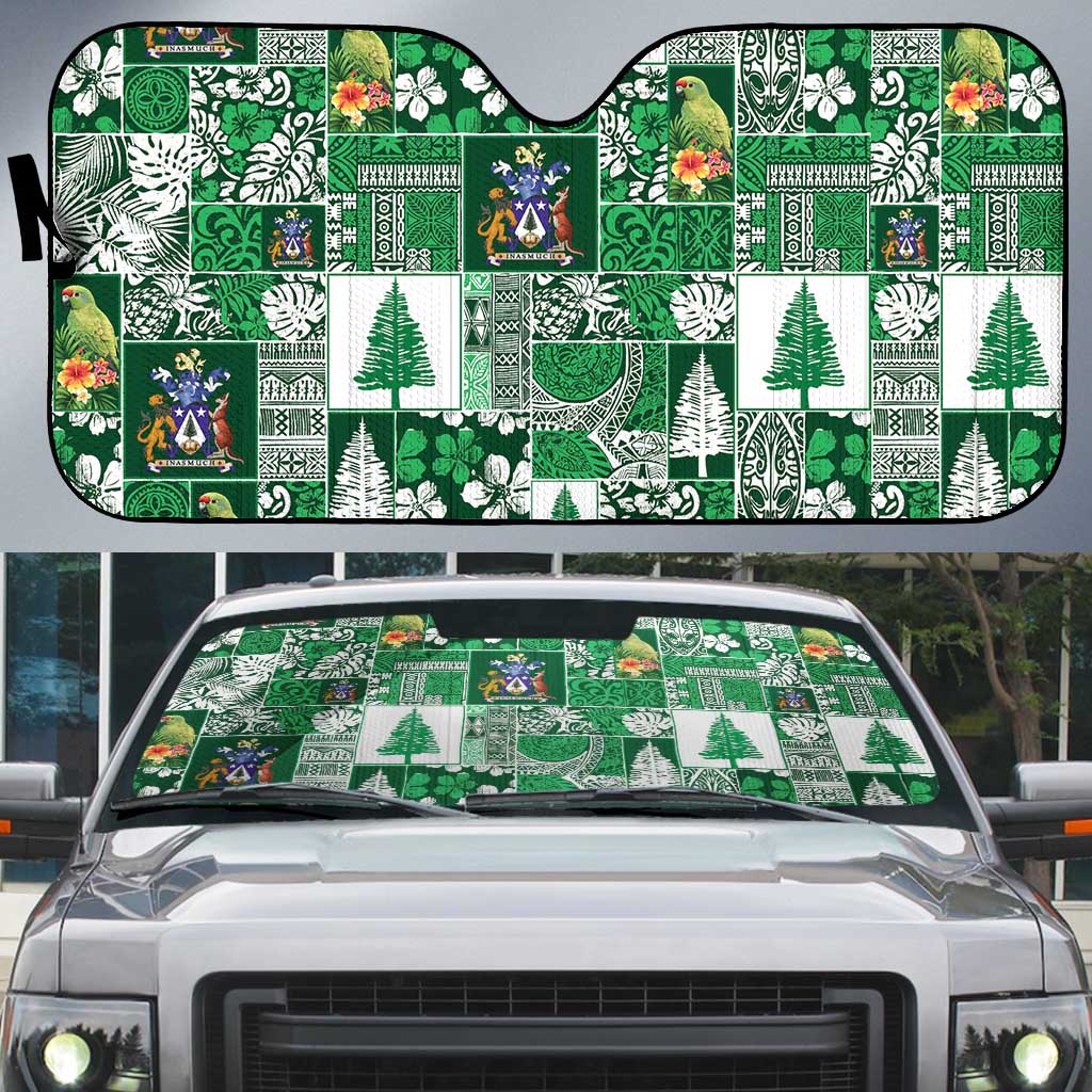 Norfolk Island Meri Krismas Auto Sun Shade Pacific Patchwork Xmas Vibes - Polynesian Pride