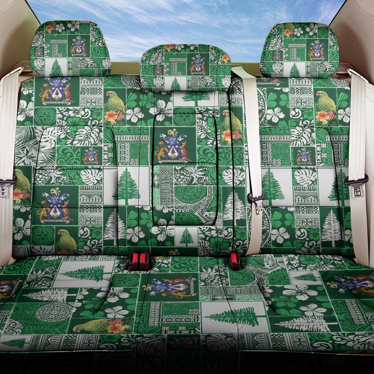 Norfolk Island Meri Krismas Back Car Seat Cover Pacific Patchwork Xmas Vibes - Polynesian Pride