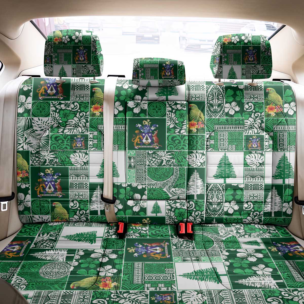 Norfolk Island Meri Krismas Back Car Seat Cover Pacific Patchwork Xmas Vibes - Polynesian Pride