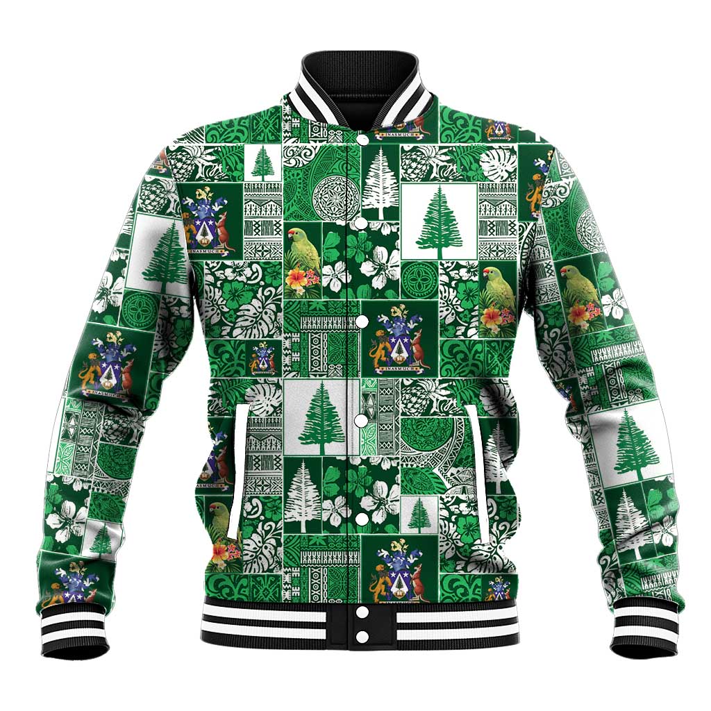 Norfolk Island Meri Krismas Baseball Jacket Pacific Patchwork Xmas Vibes - Polynesian Pride