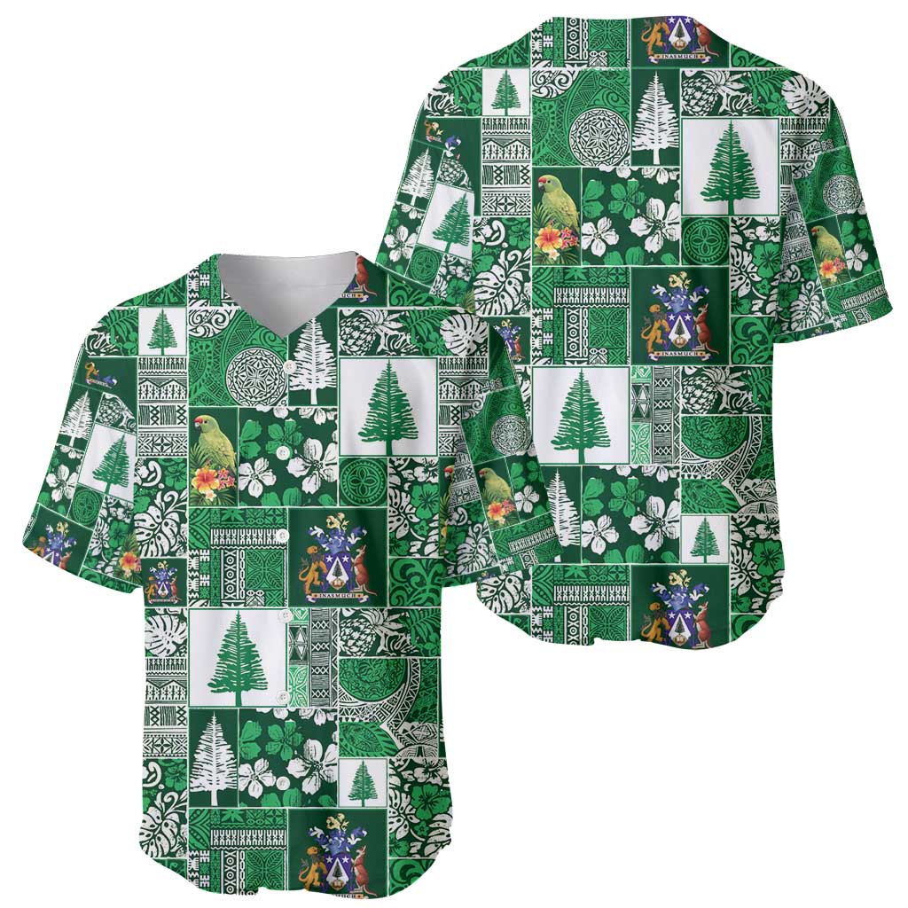 Norfolk Island Meri Krismas Baseball Jersey Pacific Patchwork Xmas Vibes - Polynesian Pride