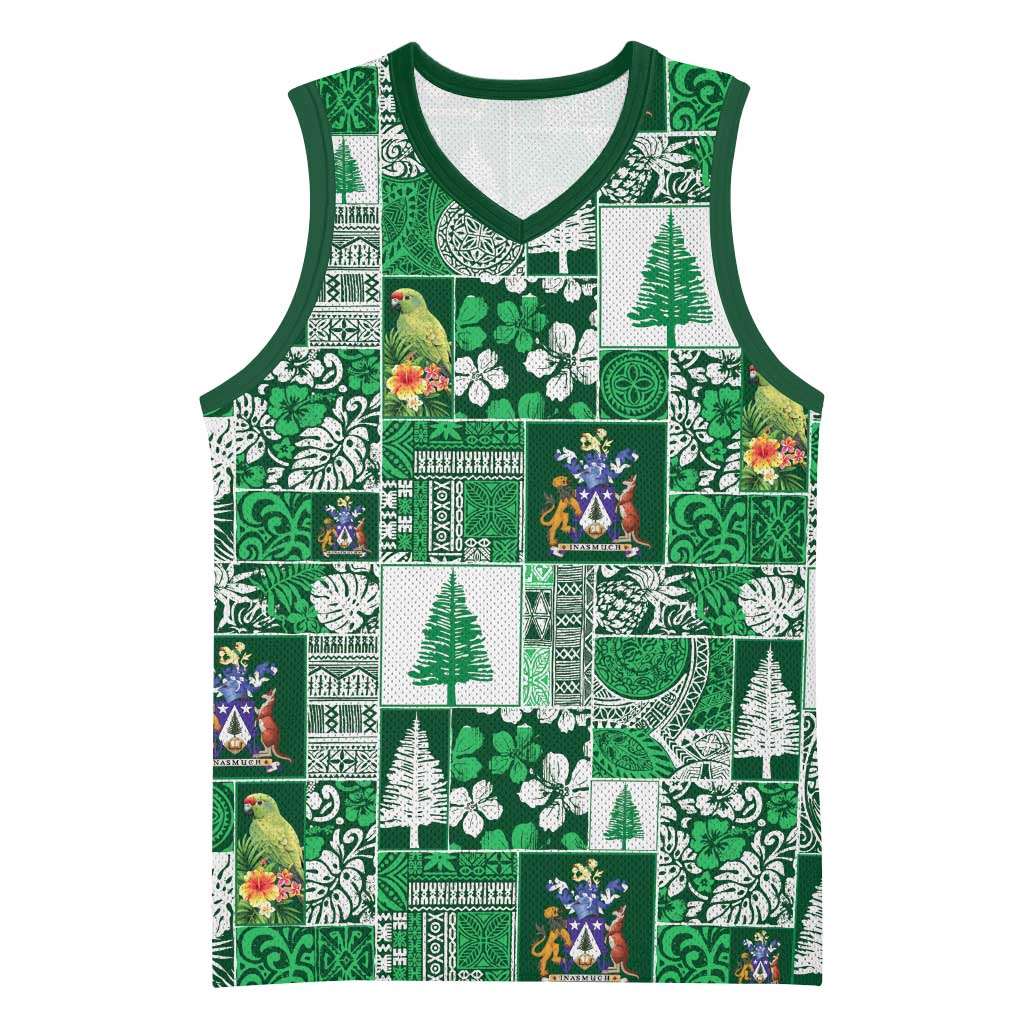 Norfolk Island Meri Krismas Basketball Jersey Pacific Patchwork Xmas Vibes - Polynesian Pride
