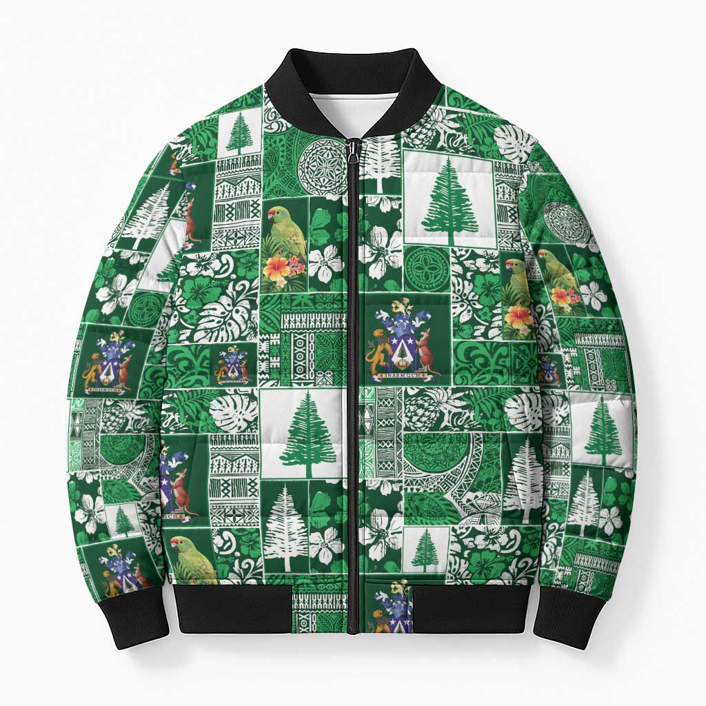 Norfolk Island Meri Krismas Bomber Puffer Jacket Pacific Patchwork Xmas Vibes - Polynesian Pride