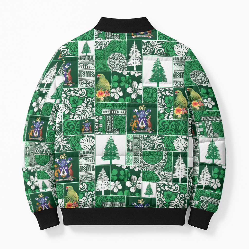 Norfolk Island Meri Krismas Bomber Puffer Jacket Pacific Patchwork Xmas Vibes - Polynesian Pride