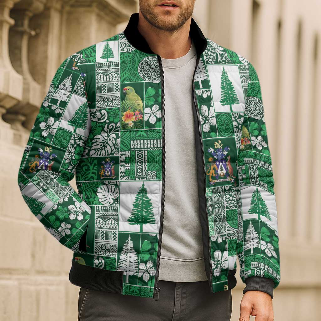 Norfolk Island Meri Krismas Bomber Puffer Jacket Pacific Patchwork Xmas Vibes - Polynesian Pride
