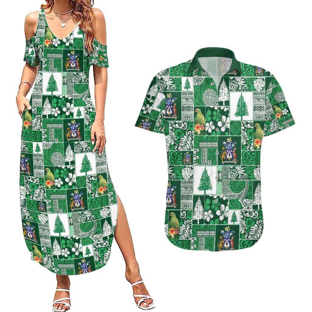 Norfolk Island Meri Krismas Couples Matching Summer Maxi Dress and Hawaiian Shirt Pacific Patchwork Xmas Vibes - Polynesian Pride