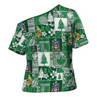 Norfolk Island Meri Krismas Cross Shoulder Shirt Pacific Patchwork Xmas Vibes - Polynesian Pride