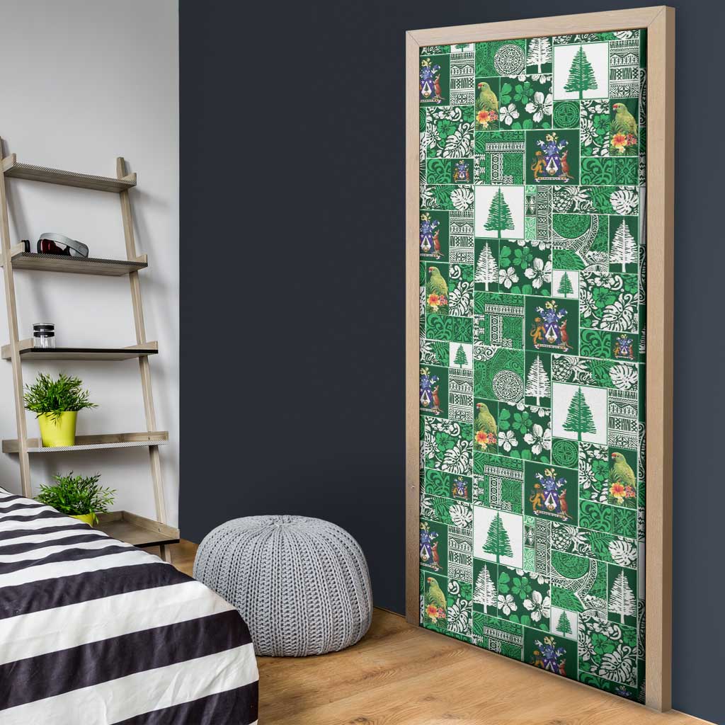 Norfolk Island Meri Krismas Door Cover Pacific Patchwork Xmas Vibes - Polynesian Pride
