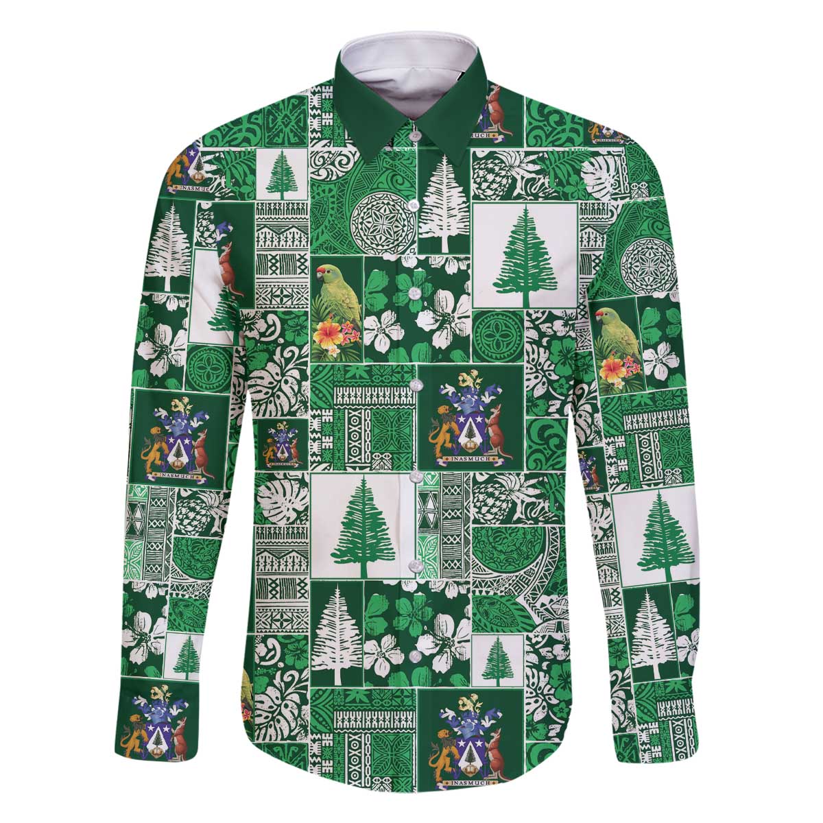 Norfolk Island Meri Krismas Family Matching Off The Shoulder Long Sleeve Dress and Hawaiian Shirt Pacific Patchwork Xmas Vibes - Polynesian Pride