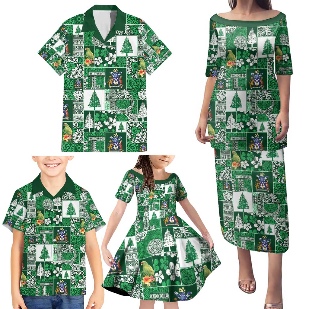 Norfolk Island Meri Krismas Family Matching Puletasi and Hawaiian Shirt Pacific Patchwork Xmas Vibes - Polynesian Pride