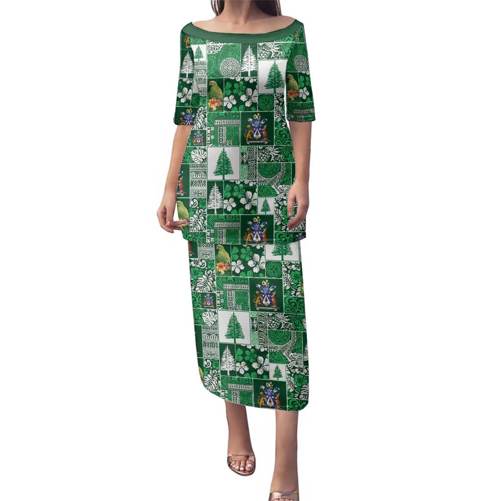 Norfolk Island Meri Krismas Family Matching Puletasi and Hawaiian Shirt Pacific Patchwork Xmas Vibes - Polynesian Pride