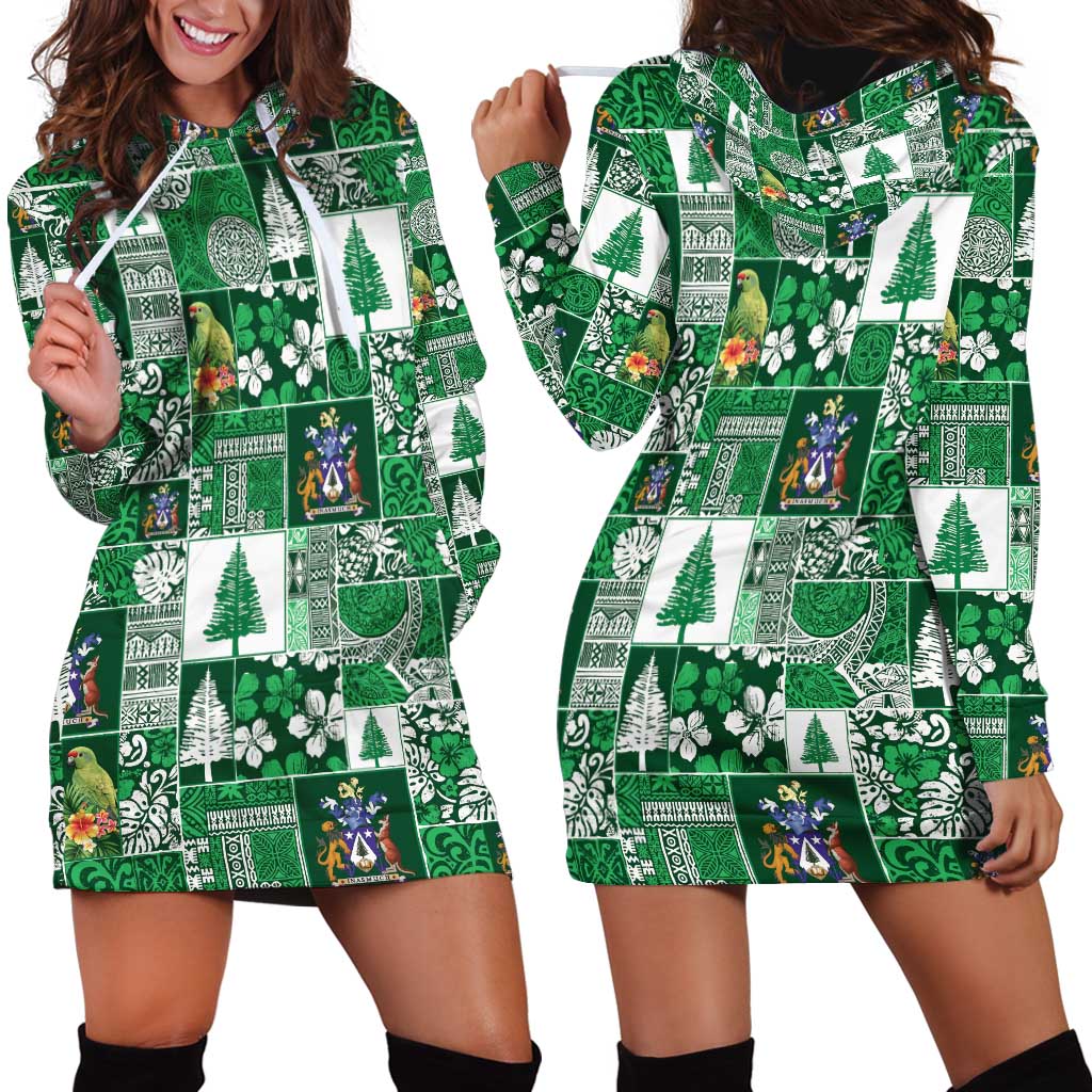 Norfolk Island Meri Krismas Hoodie Dress Pacific Patchwork Xmas Vibes - Polynesian Pride