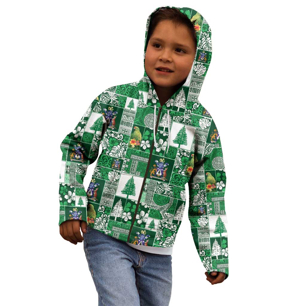 Norfolk Island Meri Krismas Kid Hoodie Pacific Patchwork Xmas Vibes - Polynesian Pride
