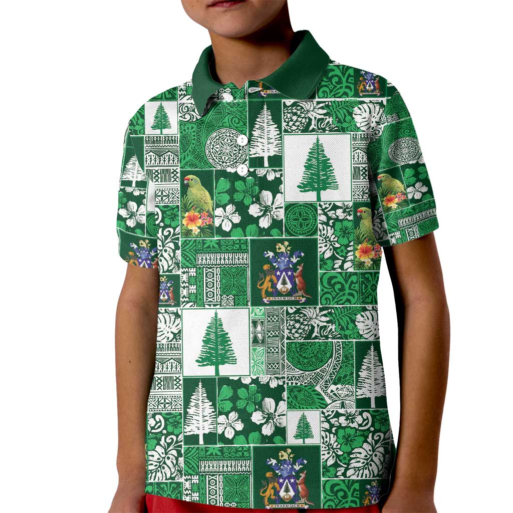 Norfolk Island Meri Krismas Kid Polo Shirt Pacific Patchwork Xmas Vibes - Polynesian Pride