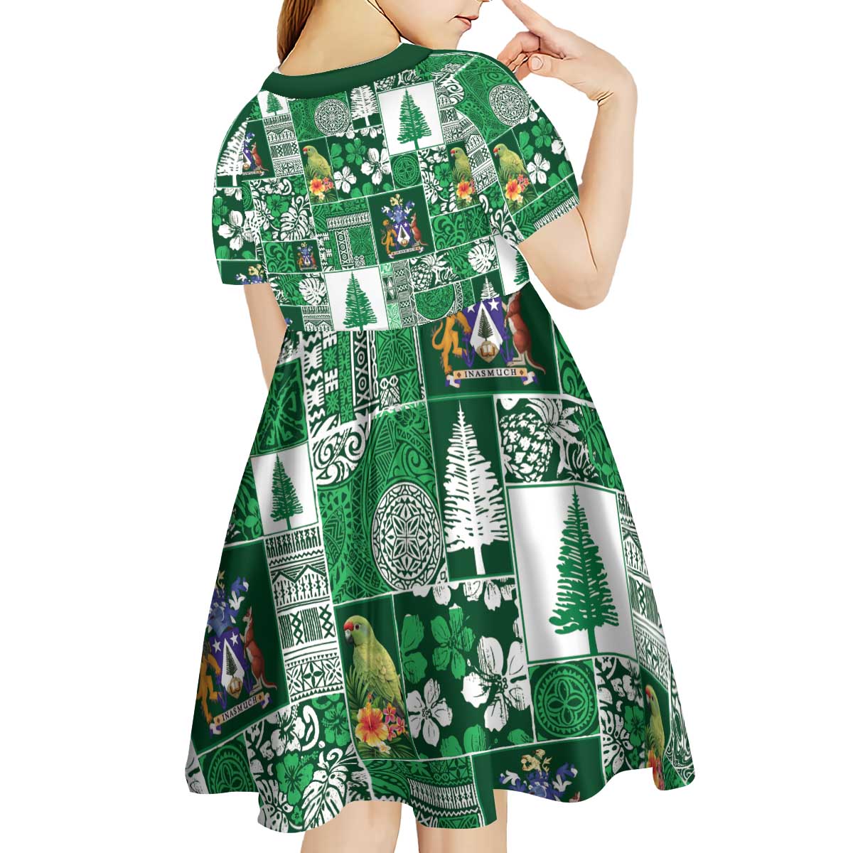 Norfolk Island Meri Krismas Kid Short Sleeve Dress Pacific Patchwork Xmas Vibes - Polynesian Pride