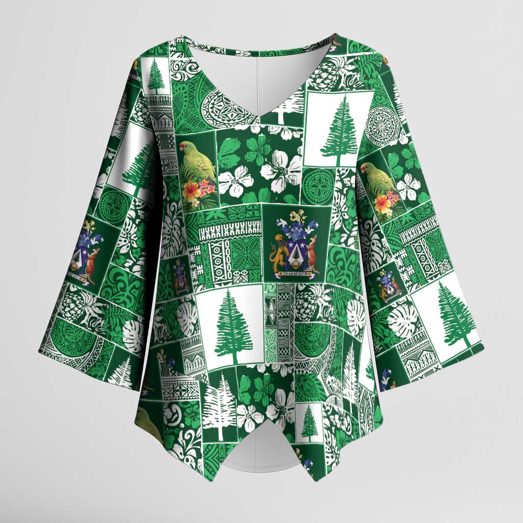 Norfolk Island Meri Krismas Kimono Sleeve Blouse Pacific Patchwork Xmas Vibes - Polynesian Pride