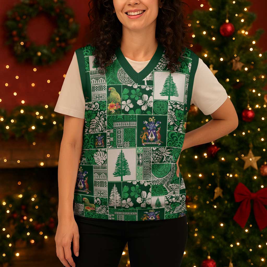 Norfolk Island Meri Krismas Christmas Knitted V-Neck Vest Pacific Patchwork Xmas Vibes - Polynesian Pride