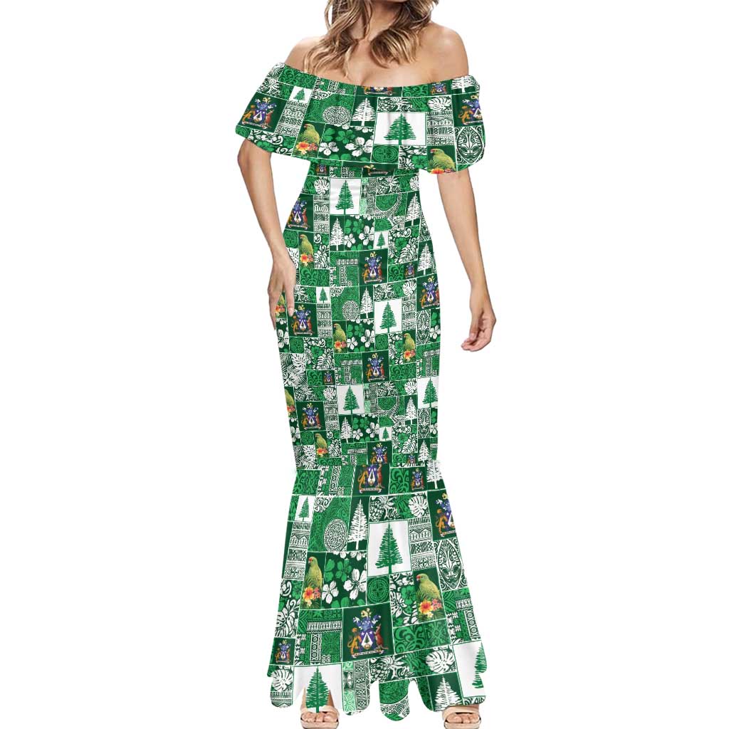 Norfolk Island Meri Krismas Mermaid Dress Pacific Patchwork Xmas Vibes - Polynesian Pride