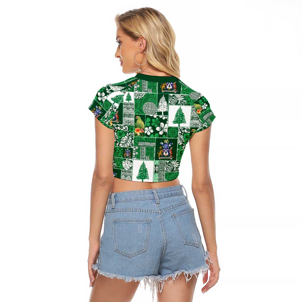 Norfolk Island Meri Krismas Raglan Cropped T Shirt Pacific Patchwork Xmas Vibes - Polynesian Pride