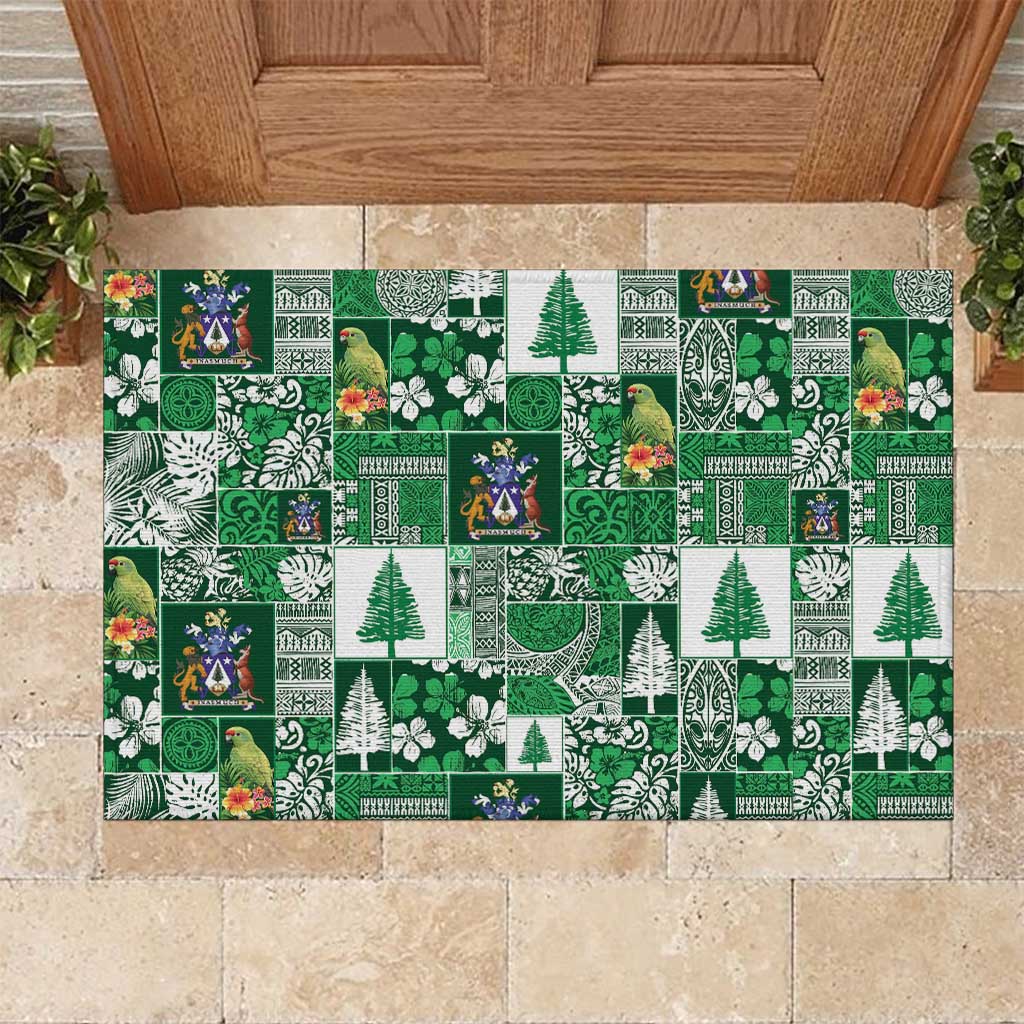 Norfolk Island Meri Krismas Rubber Doormat Pacific Patchwork Xmas Vibes - Polynesian Pride