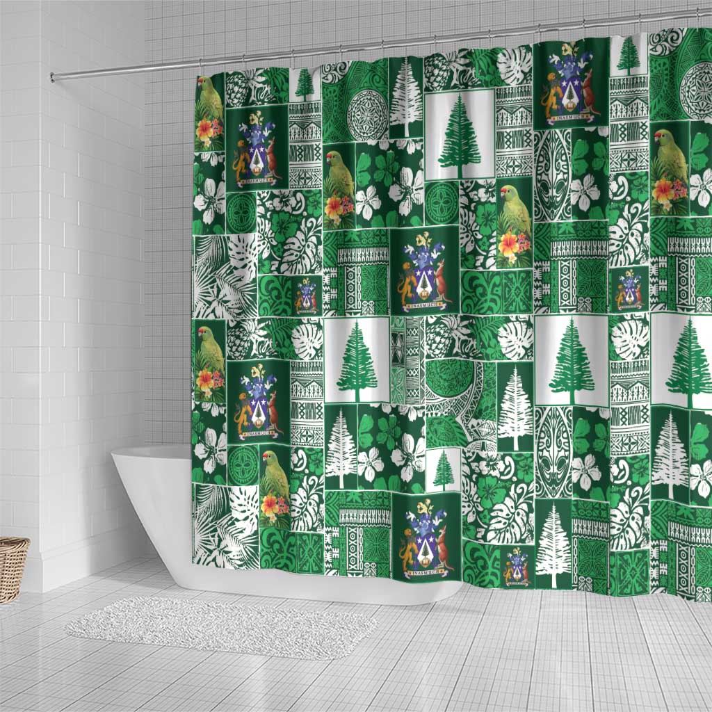 Norfolk Island Meri Krismas Shower Curtain Pacific Patchwork Xmas Vibes - Polynesian Pride