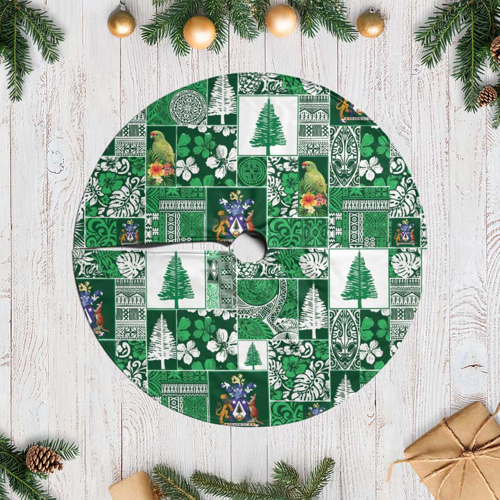 Norfolk Island Meri Krismas Tree Skirt Pacific Patchwork Xmas Vibes - Polynesian Pride