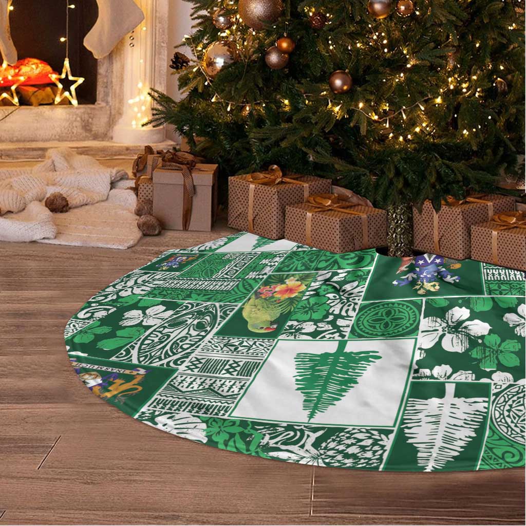 Norfolk Island Meri Krismas Tree Skirt Pacific Patchwork Xmas Vibes - Polynesian Pride