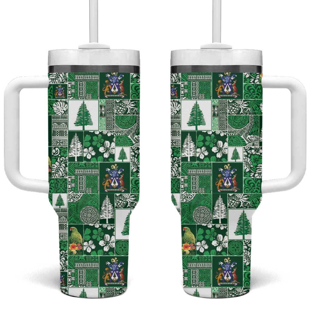 Norfolk Island Meri Krismas Tumbler With Handle Pacific Patchwork Xmas Vibes - Polynesian Pride