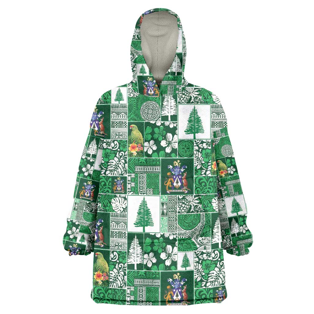 Norfolk Island Meri Krismas Wearable Blanket Hoodie Pacific Patchwork Xmas Vibes - Polynesian Pride
