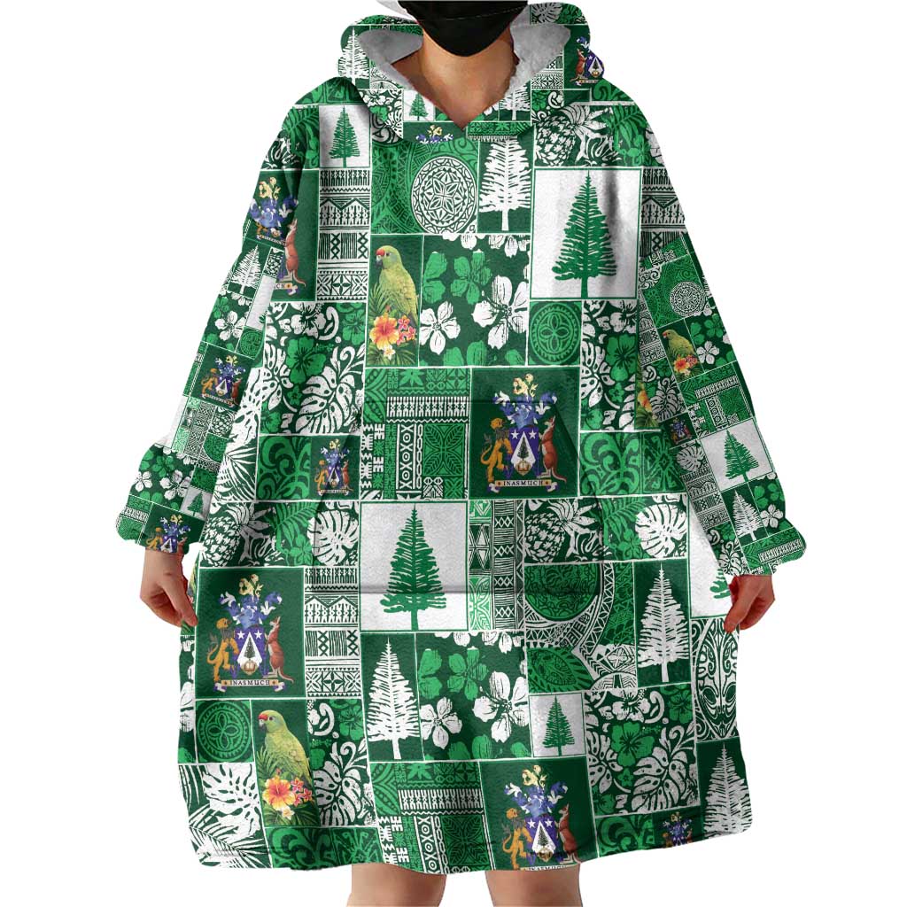 Norfolk Island Meri Krismas Wearable Blanket Hoodie Pacific Patchwork Xmas Vibes - Polynesian Pride