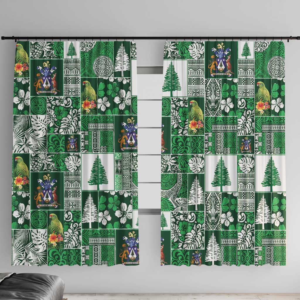 Norfolk Island Meri Krismas Window Curtain Pacific Patchwork Xmas Vibes - Polynesian Pride