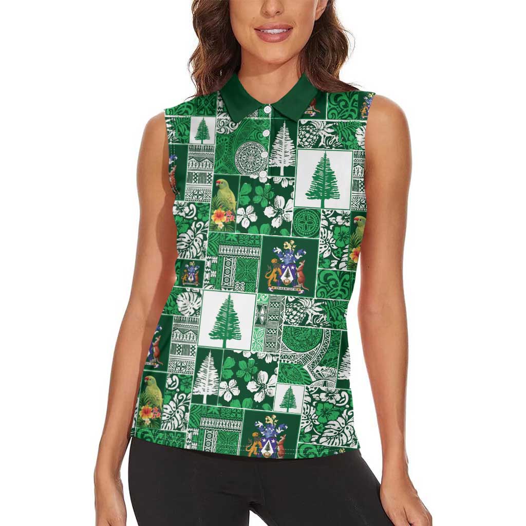Norfolk Island Meri Krismas Women Sleeveless Polo Shirt Pacific Patchwork Xmas Vibes - Polynesian Pride