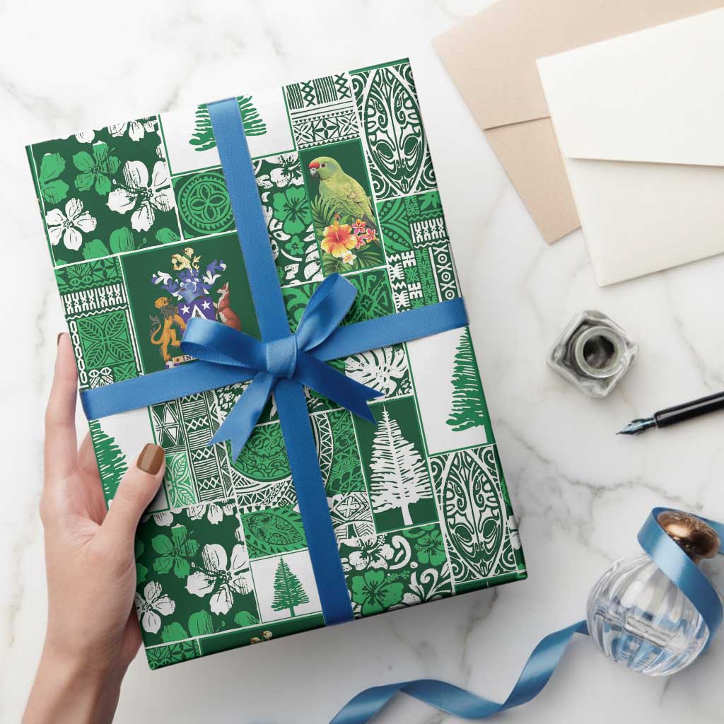 Norfolk Island Meri Krismas Wrapping Paper Pacific Patchwork Xmas Vibes - Polynesian Pride