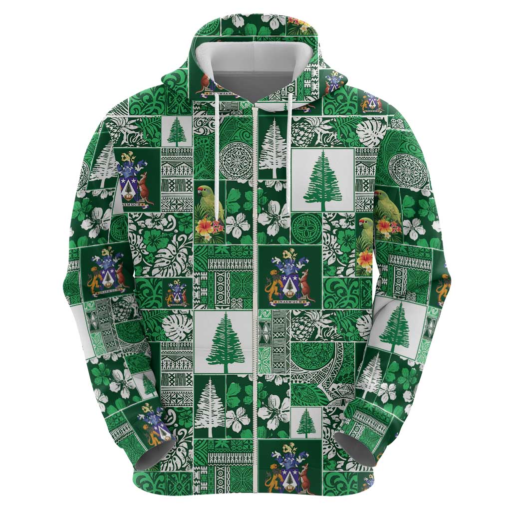 Norfolk Island Meri Krismas Zip Hoodie Pacific Patchwork Xmas Vibes - Polynesian Pride