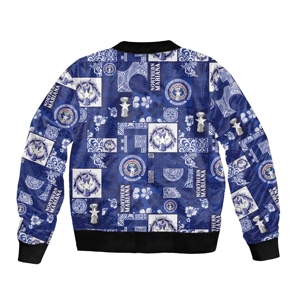 Northern Mariana Islands Magof Nochebuena Bomber Jacket Pacific Patchwork Xmas Vibes - Polynesian Pride