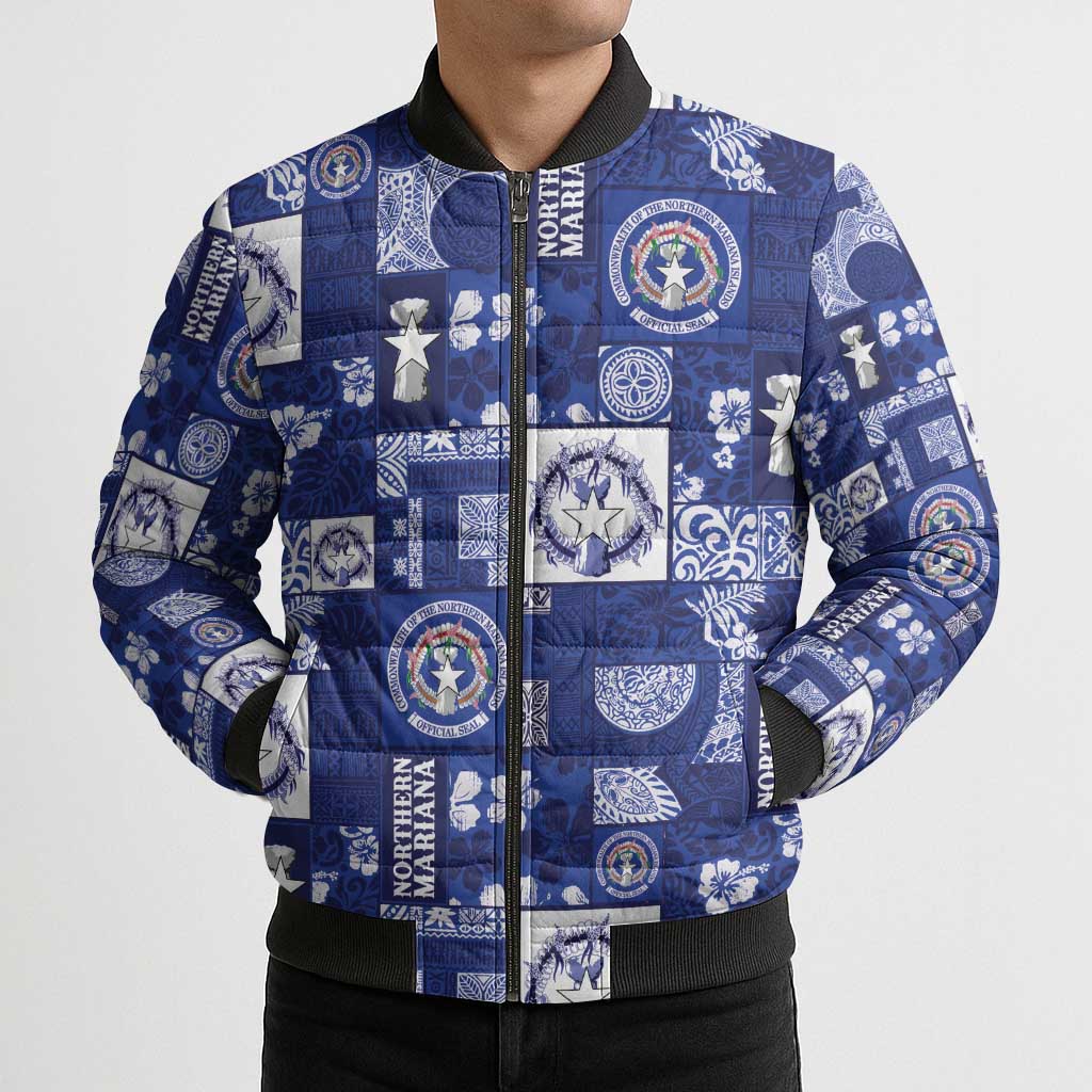 Northern Mariana Islands Magof Nochebuena Bomber Puffer Jacket Pacific Patchwork Xmas Vibes - Polynesian Pride