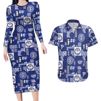 Northern Mariana Islands Magof Nochebuena Couples Matching Long Sleeve Bodycon Dress and Hawaiian Shirt Pacific Patchwork Xmas Vibes - Polynesian Pride