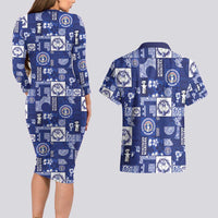 Northern Mariana Islands Magof Nochebuena Couples Matching Long Sleeve Bodycon Dress and Hawaiian Shirt Pacific Patchwork Xmas Vibes - Polynesian Pride