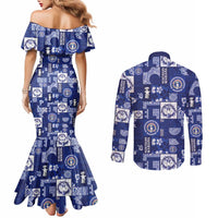 Northern Mariana Islands Magof Nochebuena Couples Matching Mermaid Dress and Long Sleeve Button Shirt Pacific Patchwork Xmas Vibes - Polynesian Pride