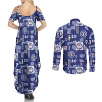 Northern Mariana Islands Magof Nochebuena Couples Matching Summer Maxi Dress and Long Sleeve Button Shirt Pacific Patchwork Xmas Vibes - Polynesian Pride