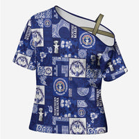 Northern Mariana Islands Magof Nochebuena Cross Shoulder Shirt Pacific Patchwork Xmas Vibes - Polynesian Pride