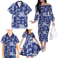 Northern Mariana Islands Magof Nochebuena Family Matching Off The Shoulder Long Sleeve Dress and Hawaiian Shirt Pacific Patchwork Xmas Vibes - Polynesian Pride