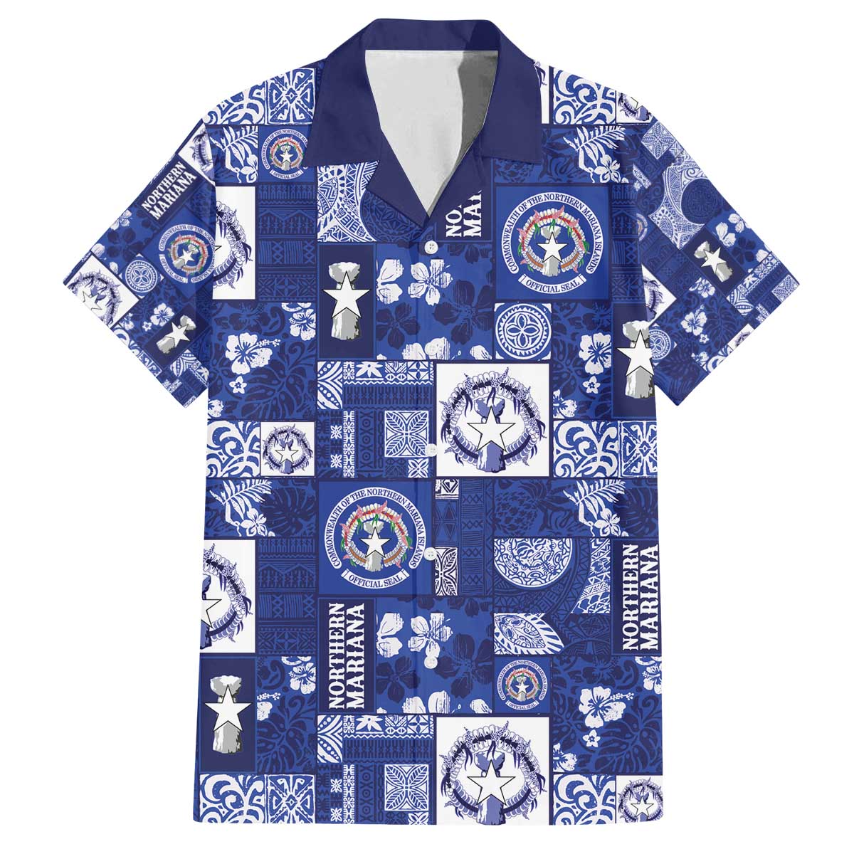 Northern Mariana Islands Magof Nochebuena Family Matching Off The Shoulder Long Sleeve Dress and Hawaiian Shirt Pacific Patchwork Xmas Vibes - Polynesian Pride