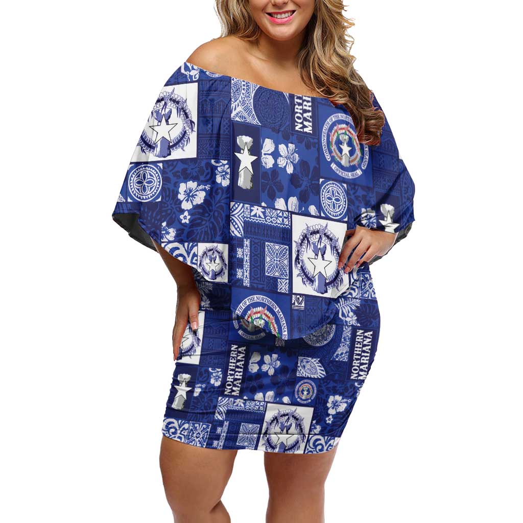 Northern Mariana Islands Magof Nochebuena Family Matching Off Shoulder Short Dress and Hawaiian Shirt Pacific Patchwork Xmas Vibes - Polynesian Pride