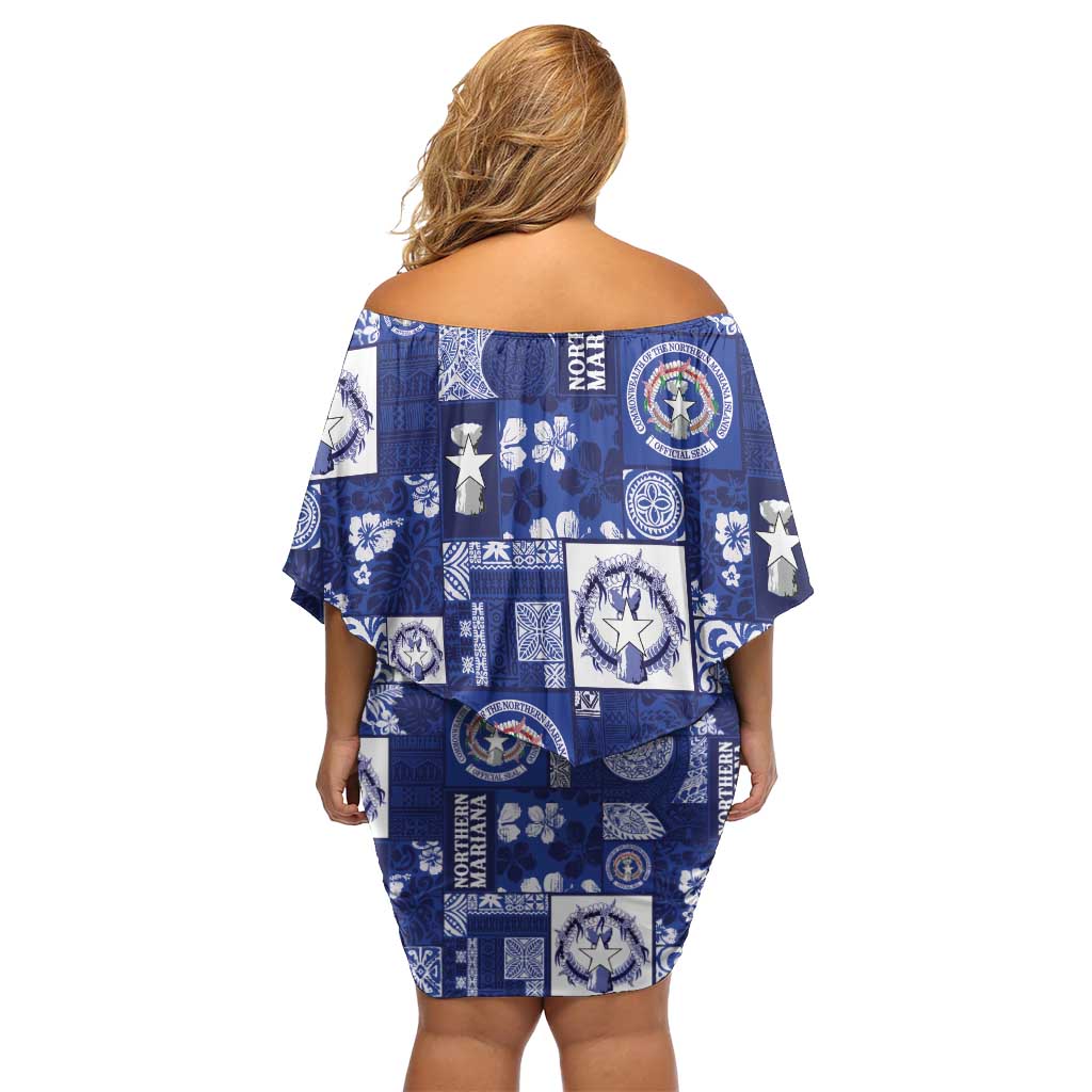 Northern Mariana Islands Magof Nochebuena Family Matching Off Shoulder Short Dress and Hawaiian Shirt Pacific Patchwork Xmas Vibes - Polynesian Pride