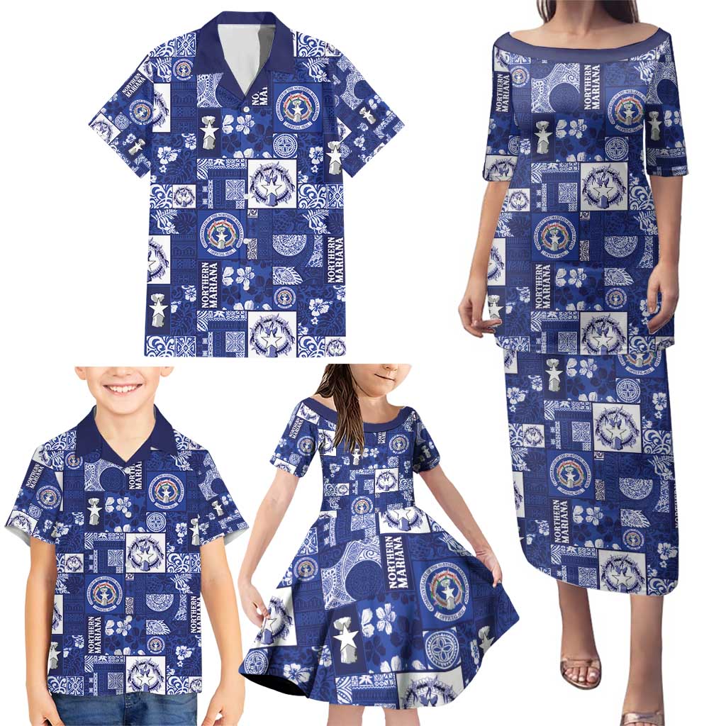 Northern Mariana Islands Magof Nochebuena Family Matching Puletasi and Hawaiian Shirt Pacific Patchwork Xmas Vibes - Polynesian Pride
