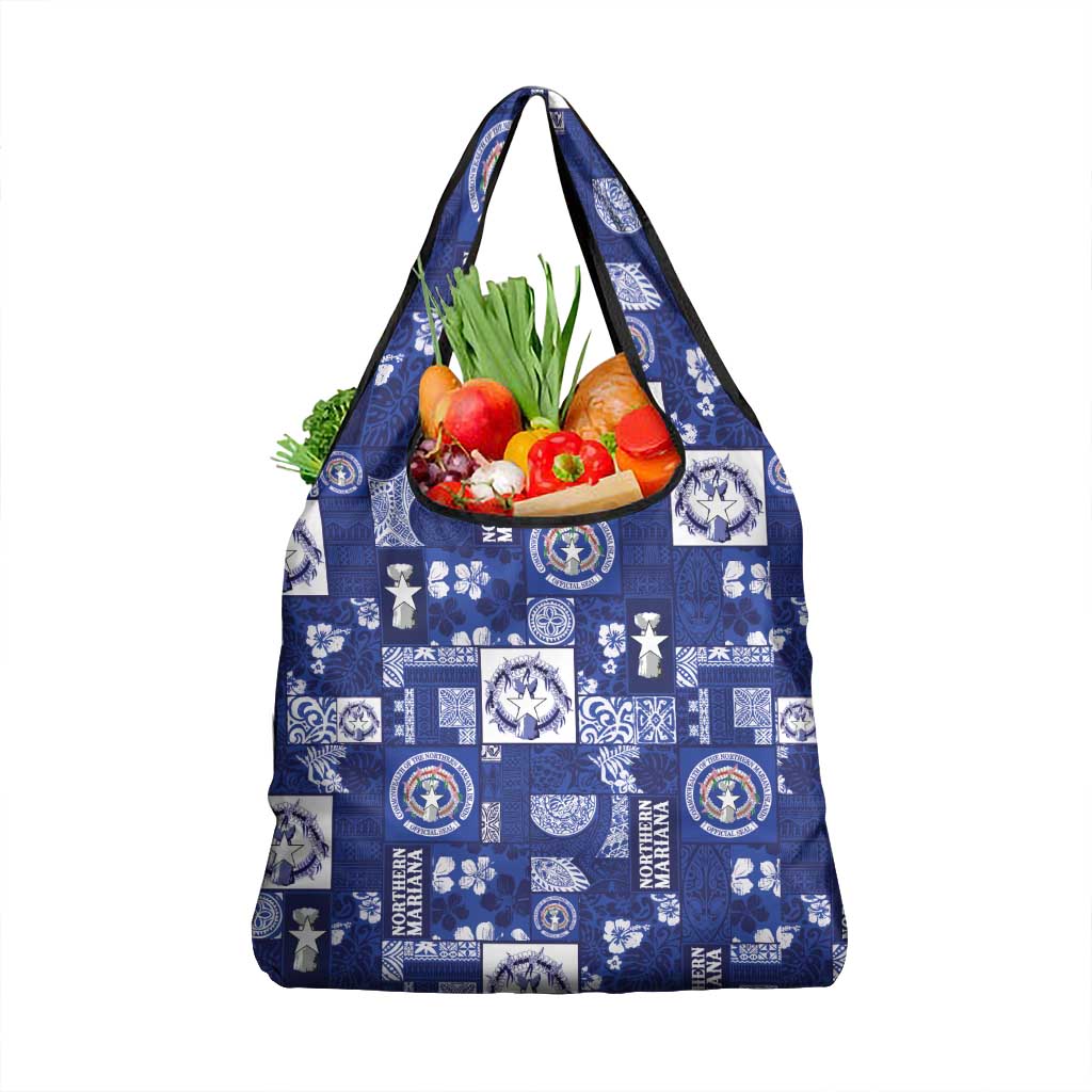 Northern Mariana Islands Magof Nochebuena Grocery Bag Pacific Patchwork Xmas Vibes - Polynesian Pride